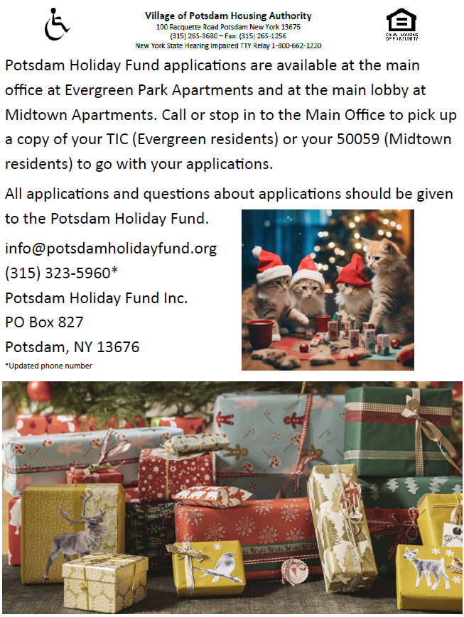 Potsdam Holiday Fund Corrected Phone Number PHA