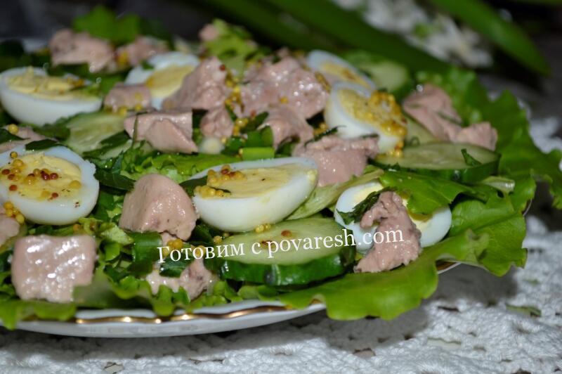 Салат из печени трески со свежим огурцом (очень вкусный