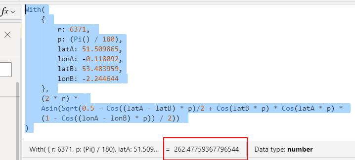 Power Apps Guide Formulas How to calculate the distance between 2