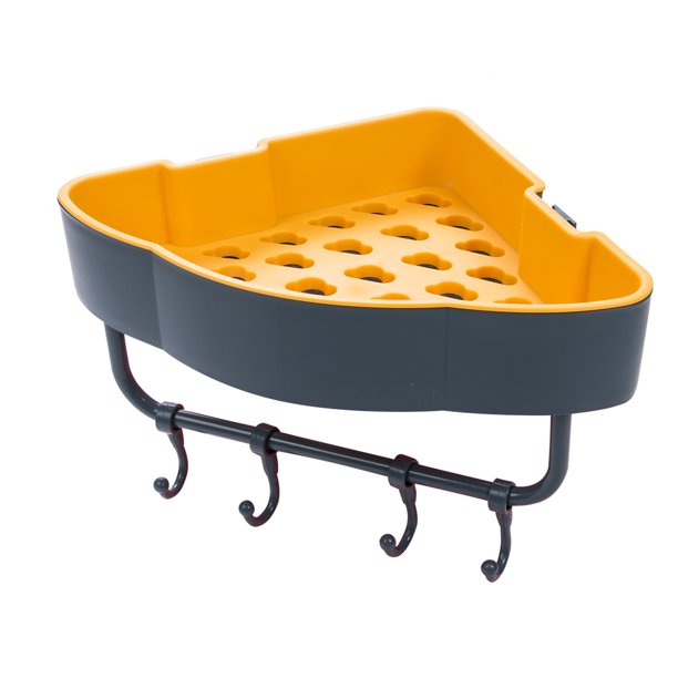 Triangular Bathroom Corner Shelf with Hooks Powerbox LK