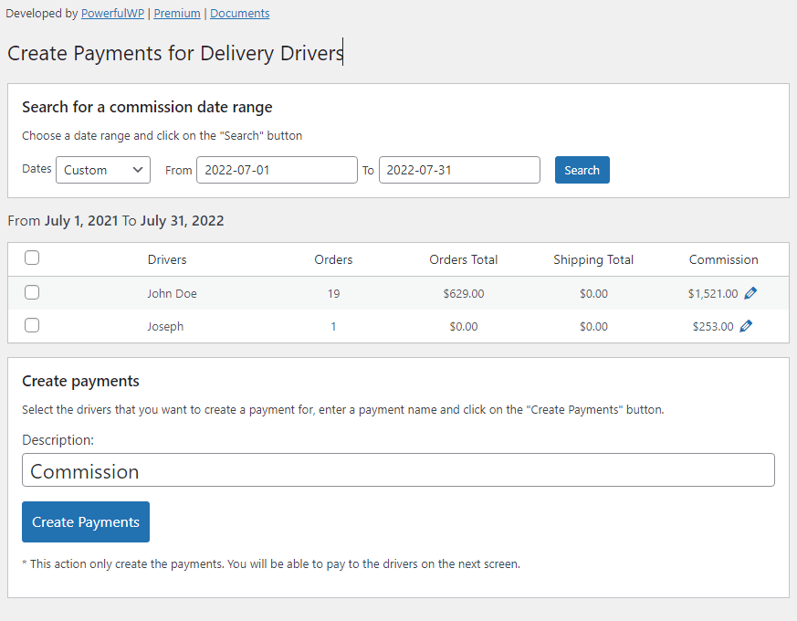 Payments for Delivery Drivers PowerfulWP