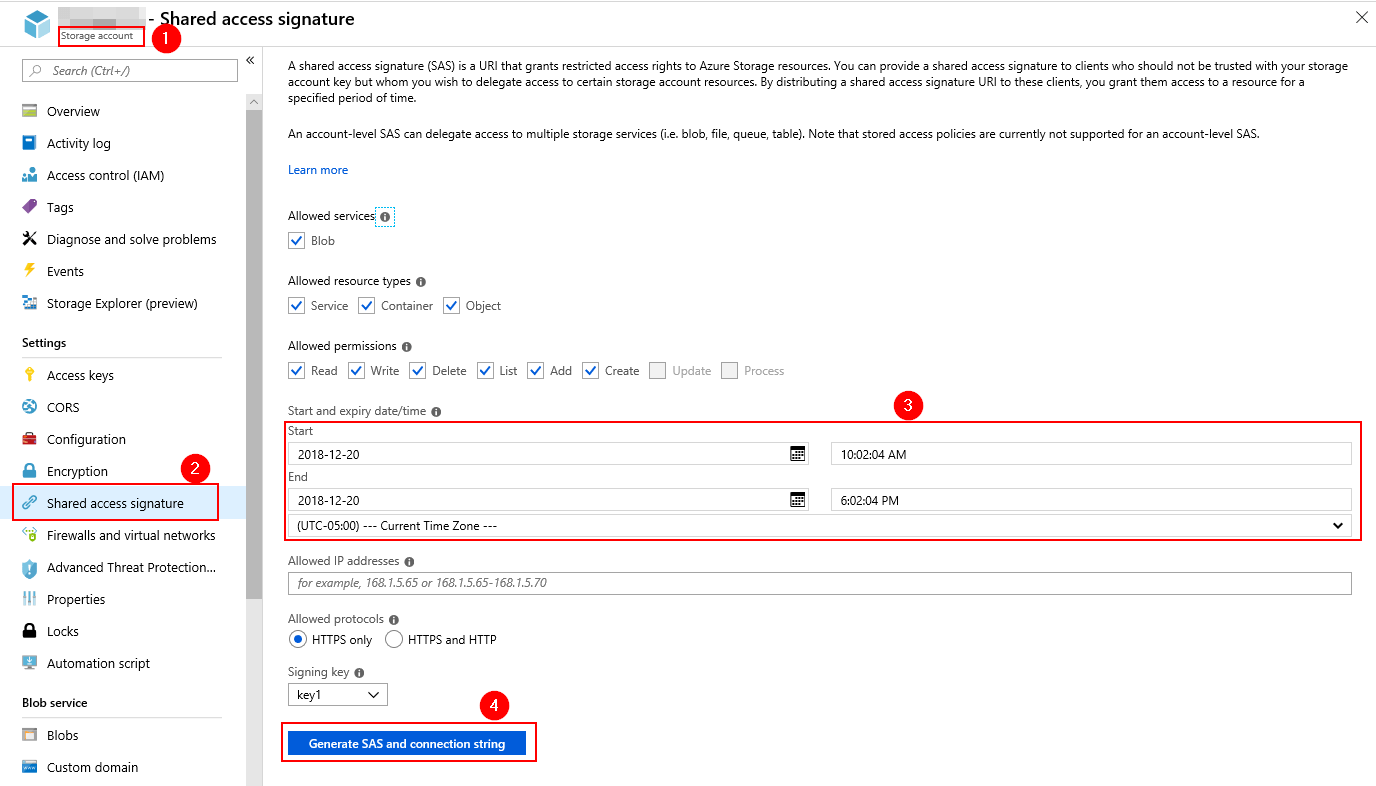 How to create SAS Key for Azure Storage Power Maverick