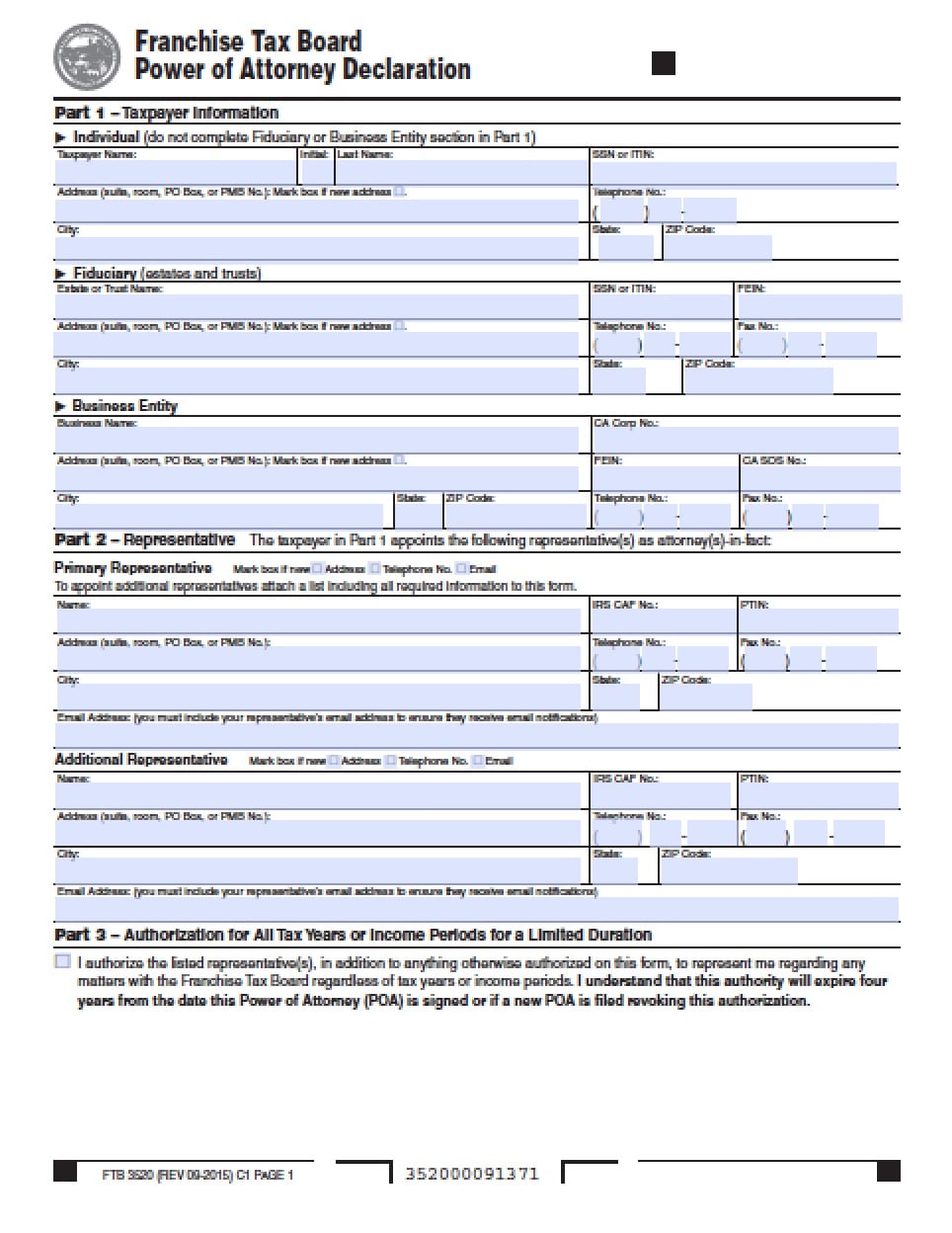 California Tax Power of Attorney Form Power of Attorney