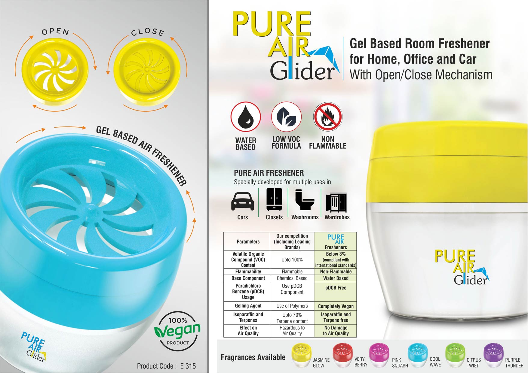 Pure Air Glider Gel based room freshener for Home, Office and Car