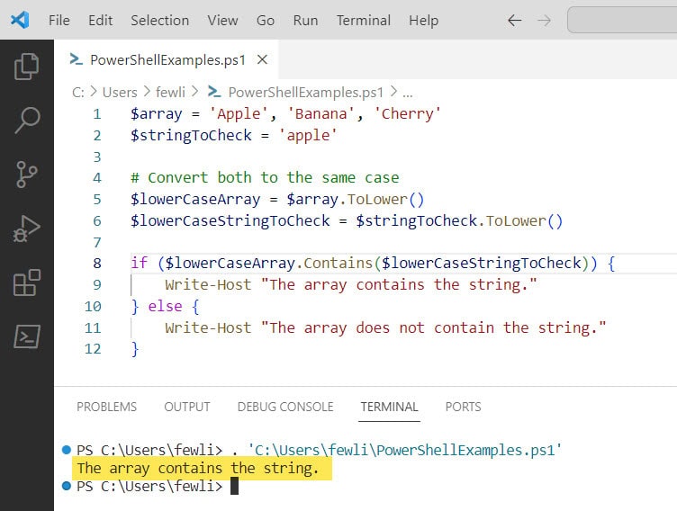 How to Check if an Array Contains a String CaseInsensitive in PowerShell