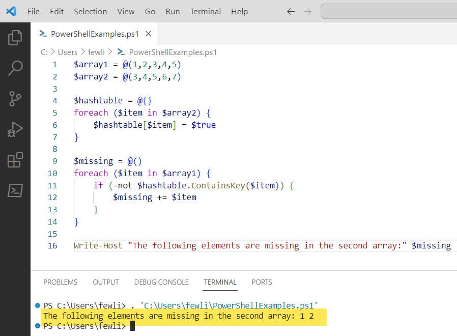 Compare Two Arrays for Missing Elements in PowerShell