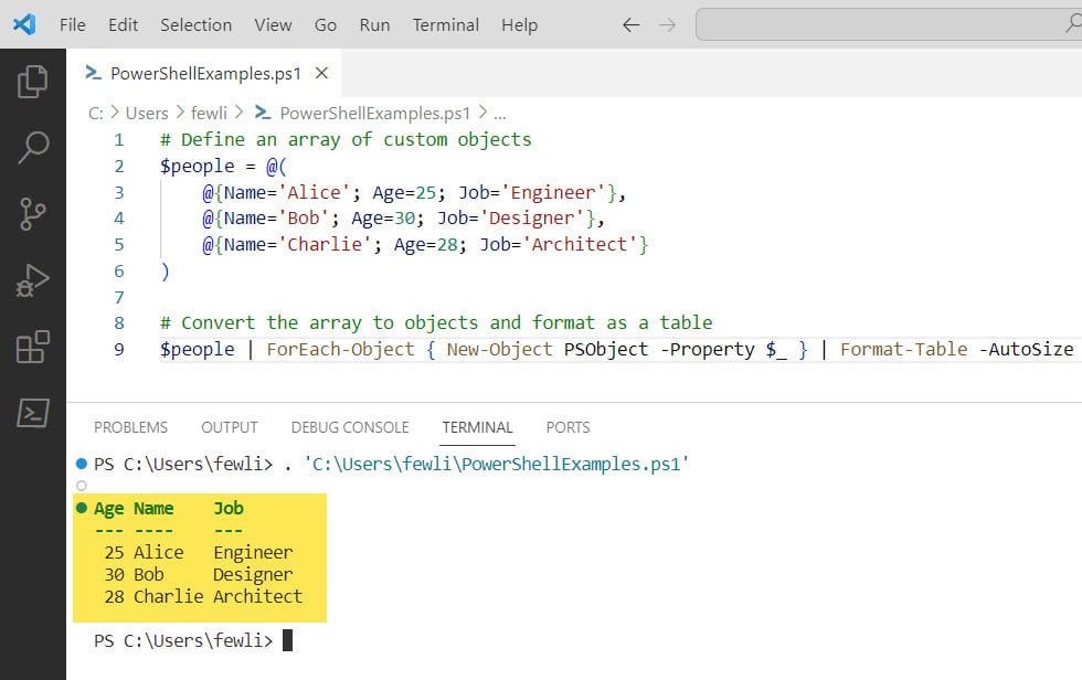 PowerShell WriteHost Array as Table PowerShell format array as Table