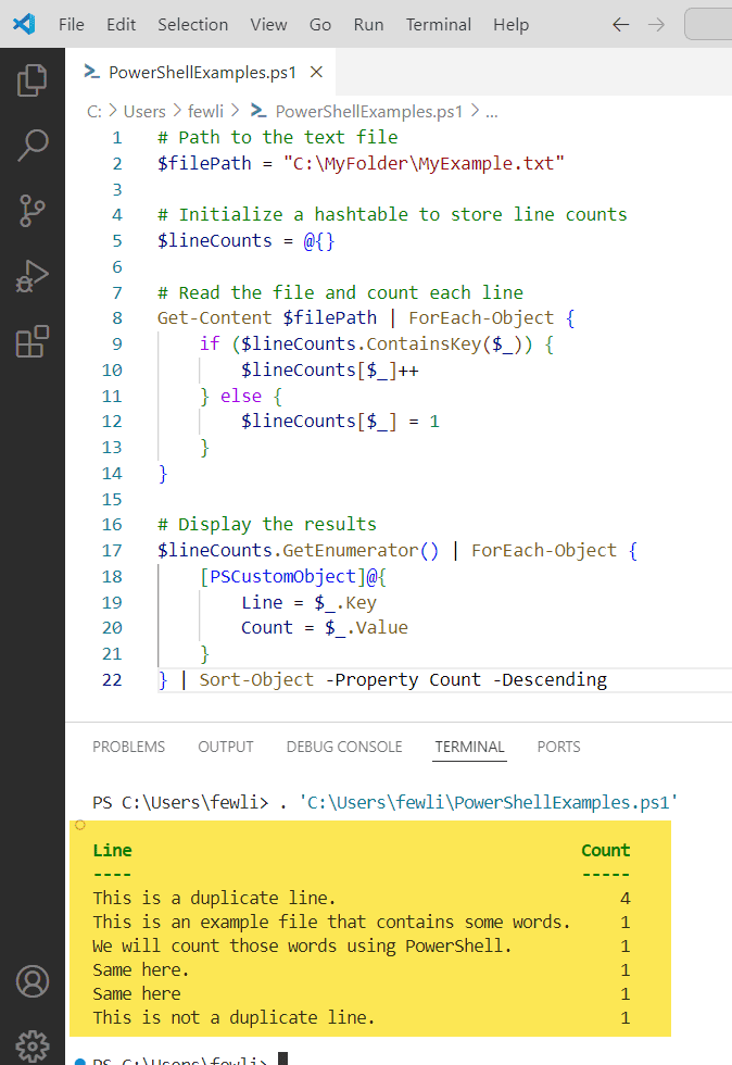 How to Count Duplicate Lines in a Text File Using PowerShell