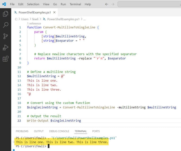 Convert Multiline String to Single Line in PowerShell