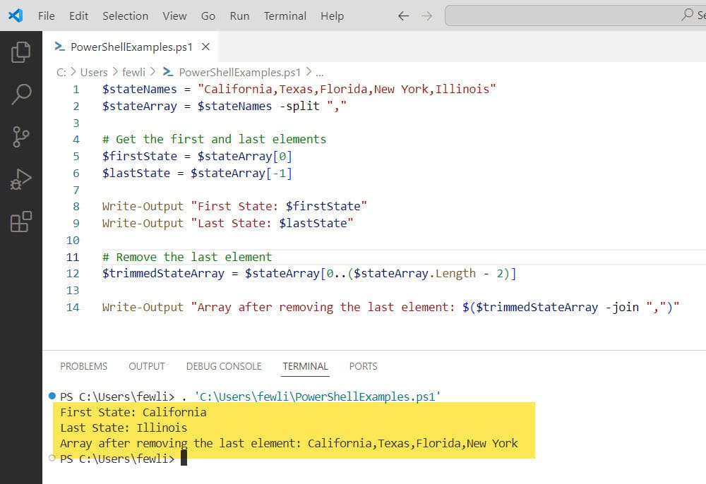 Split a String and Get the First and Last Element in PowerShell