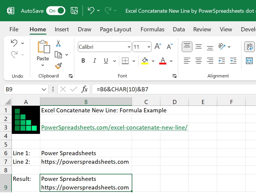 Concatenate in excel with new line