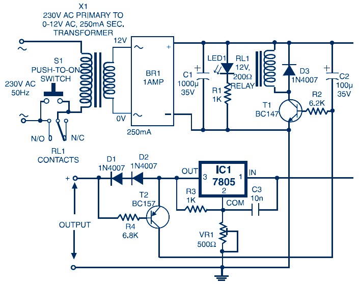 Circuit Diagram of Auto Switch-Off Power Supply - Power Supply Circuits