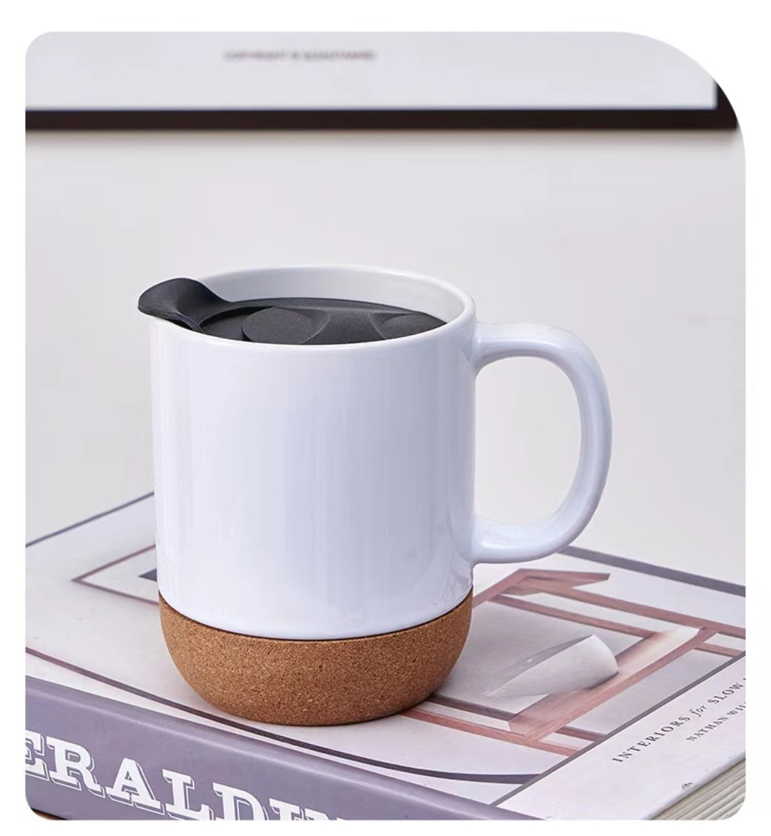 Travel Drinkware Couple Mug Promotional Ceramic Cork Coffee Mugs With Lids