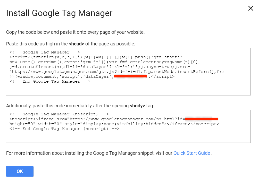 Google tag manager installation code