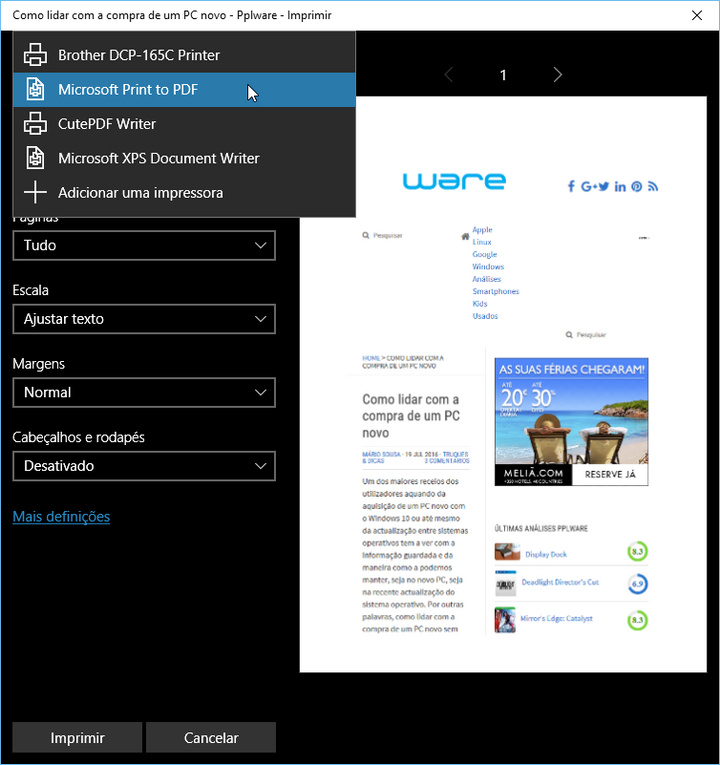 Microsoft Edge Como imprimir paginas Web para PDF Pplware