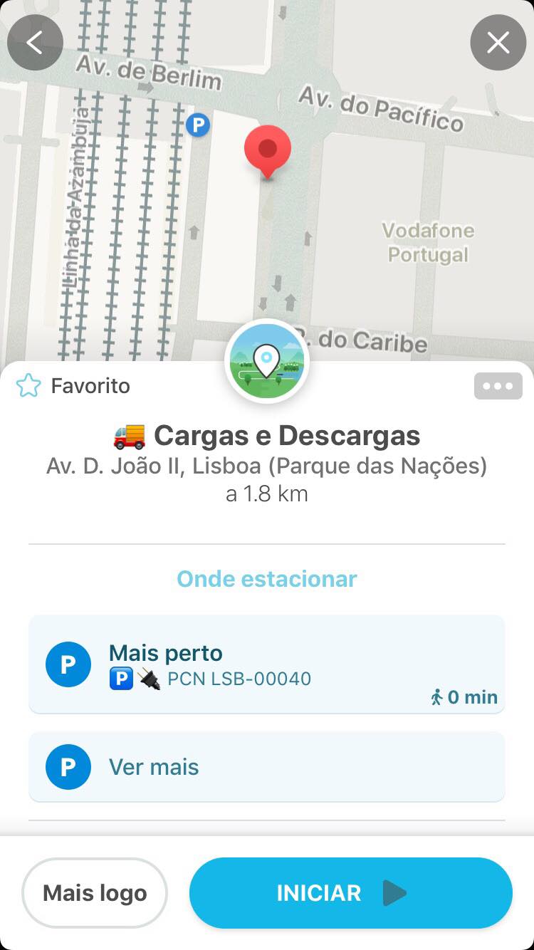 Waze Localização de lugares de cargas e descargas em Lisboa