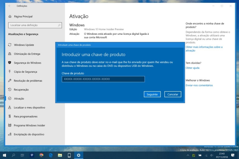 Ainda é possível ativar o Windows 10 com uma chave do Windows 7