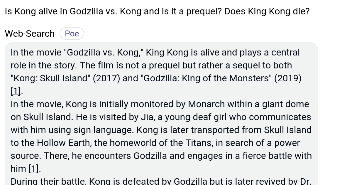 Is Kong alive in Godzilla vs. Kong and is it a prequel? Does King Kong
