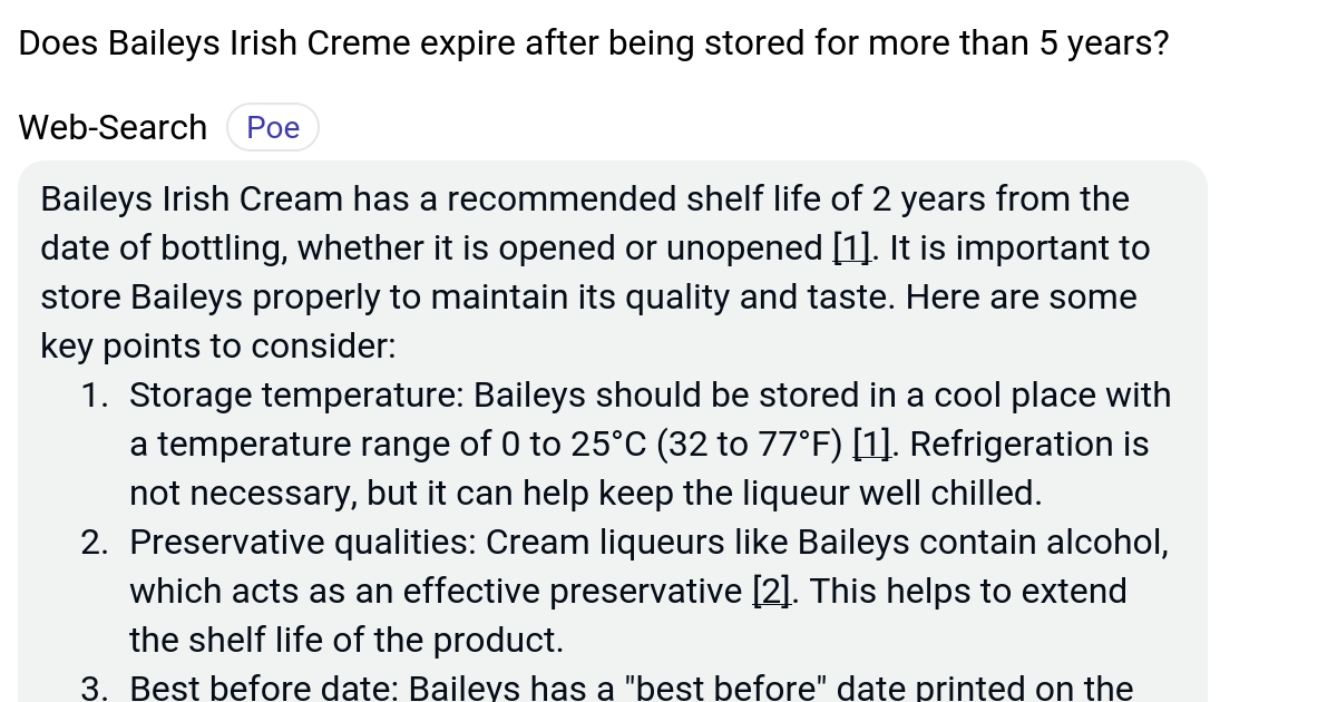 Does Baileys Irish Creme expire after being stored for more than 5