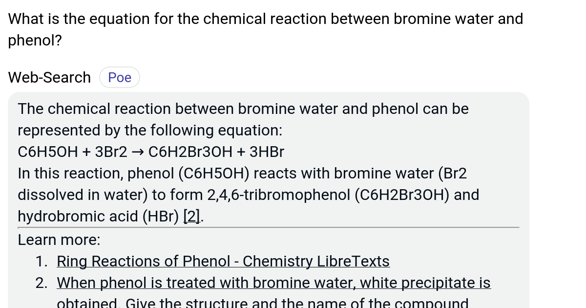 What is the equation for the chemical reaction between bromine water