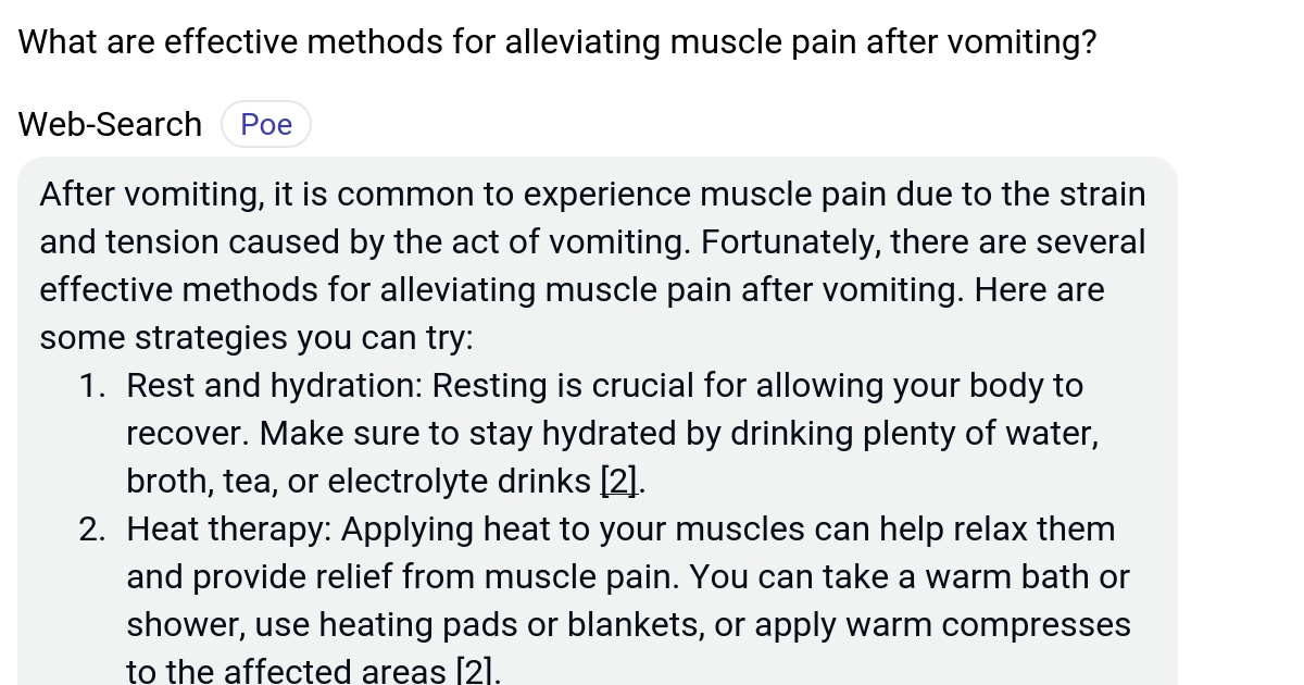 What are effective methods for alleviating muscle pain after vomiting