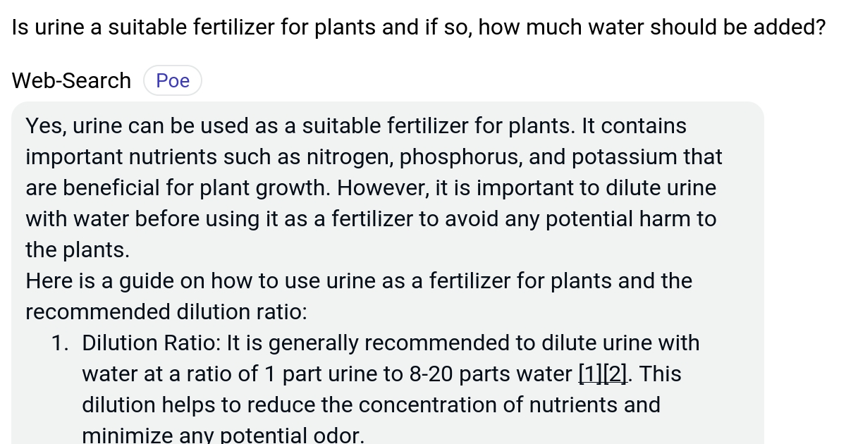 Is urine a suitable fertilizer for plants and if so, how much water