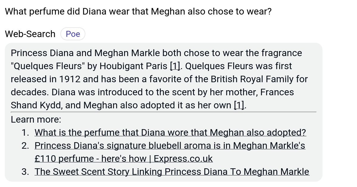 What perfume did Diana wear that Meghan also chose to wear? Poe