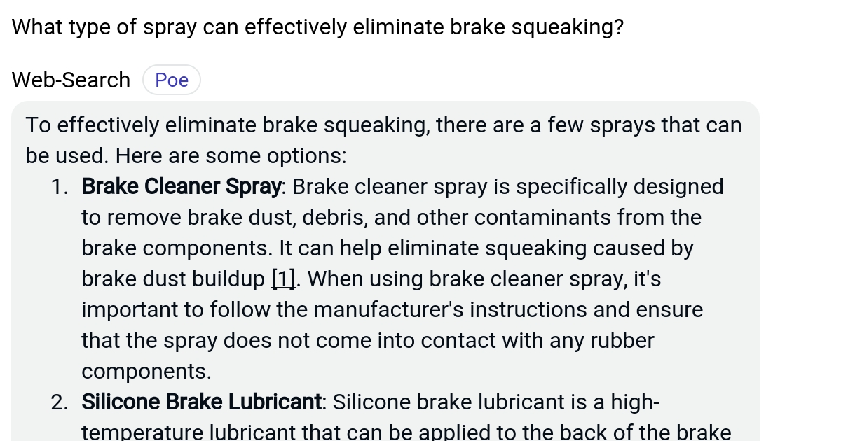 What type of spray can effectively eliminate brake squeaking? Poe