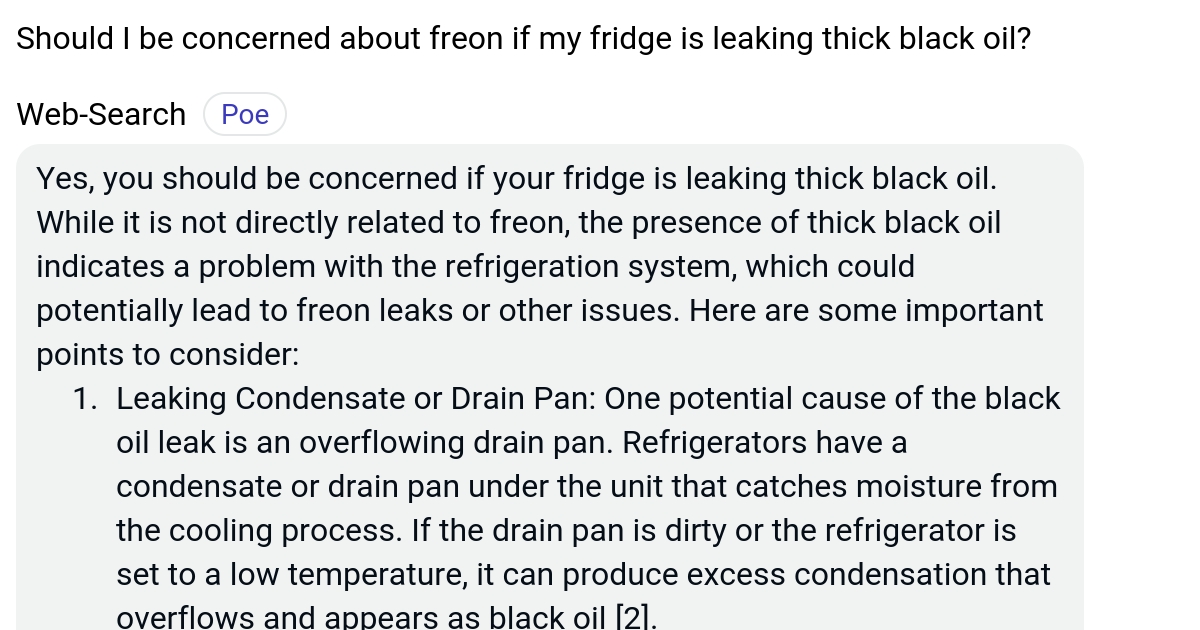 Should I be concerned about freon if my fridge is leaking thick black