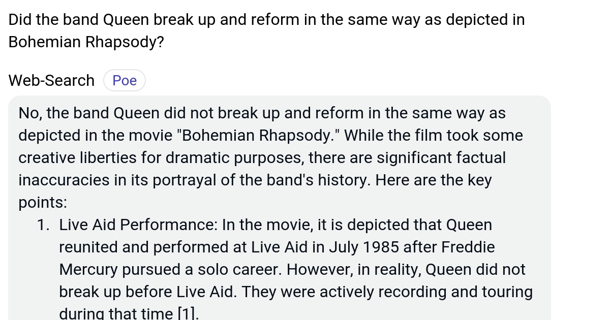 Did the band Queen break up and reform in the same way as depicted in