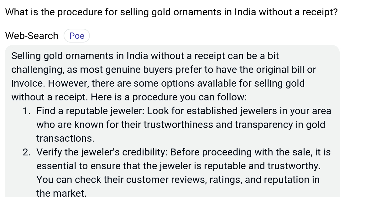 What is the procedure for selling gold ornaments in India without a