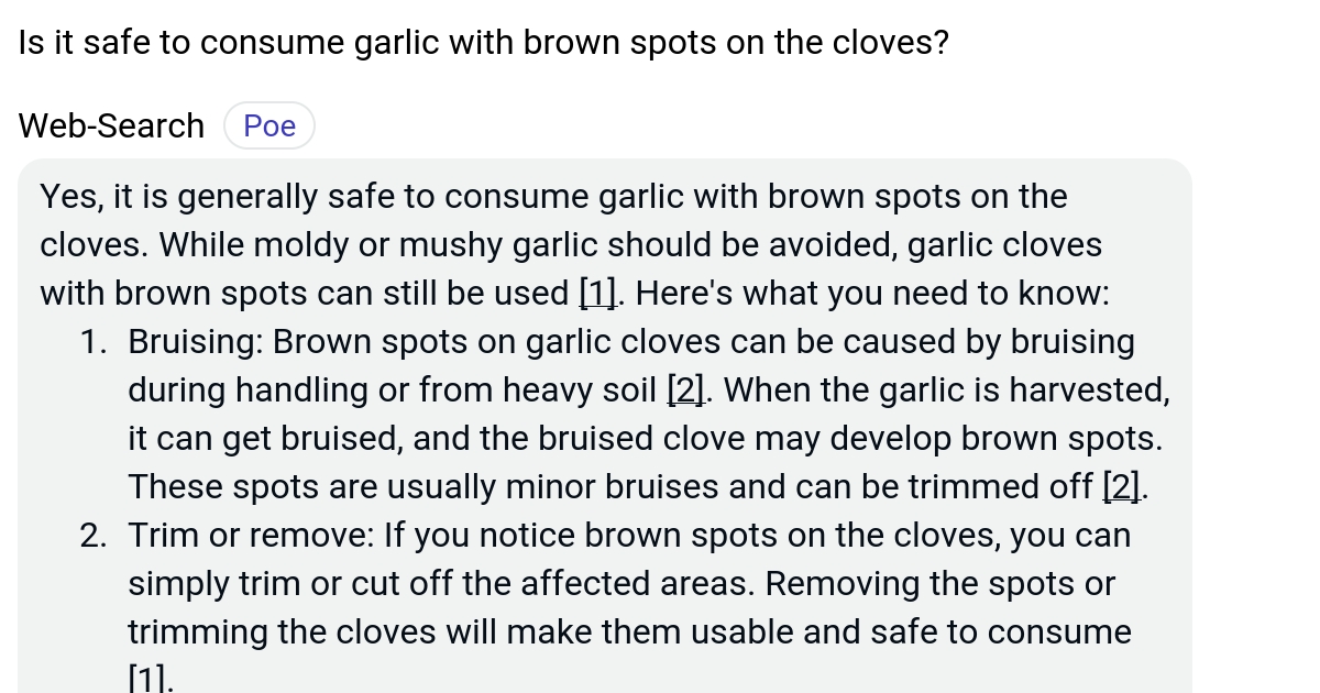 Is it safe to consume garlic with brown spots on the cloves? Poe