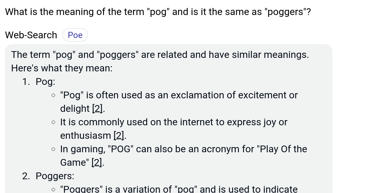 What is the meaning of the term "pog" and is it the same as "poggers