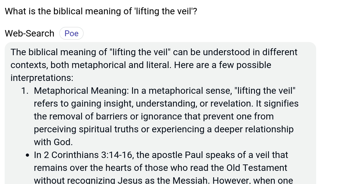 What is the biblical meaning of 'lifting the veil'? Poe