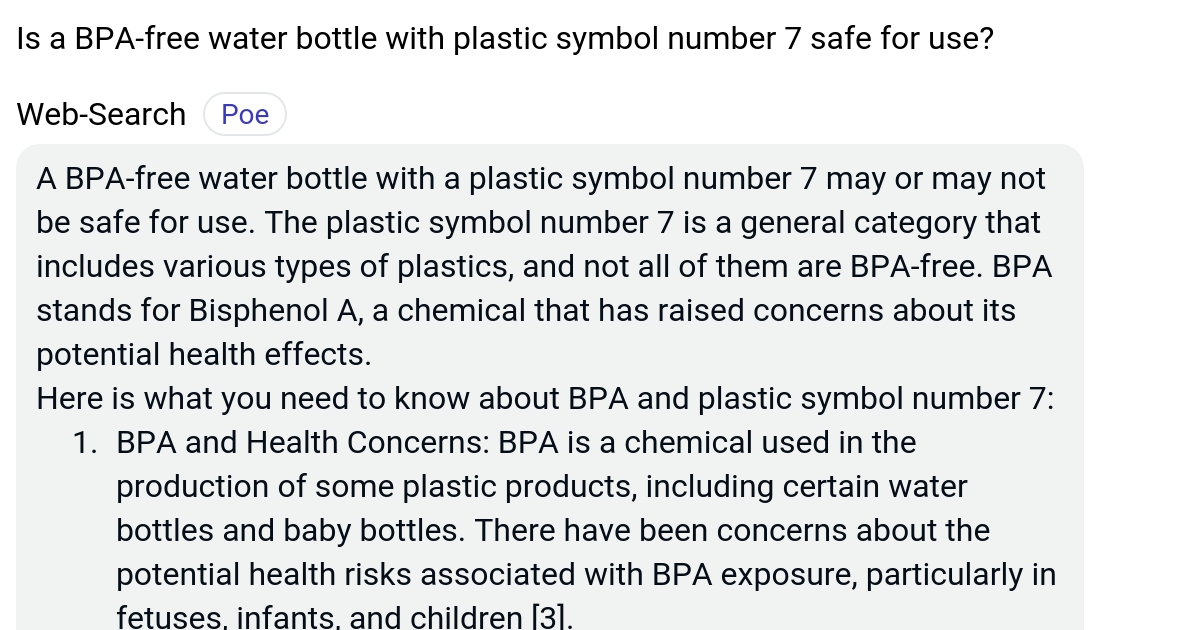 Is a BPAfree water bottle with plastic symbol number 7 safe for use? Poe
