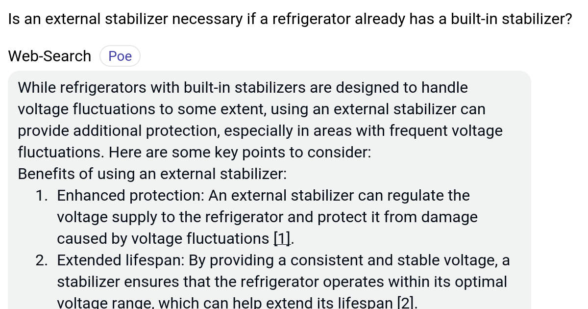 Is an external stabilizer necessary if a refrigerator already has a