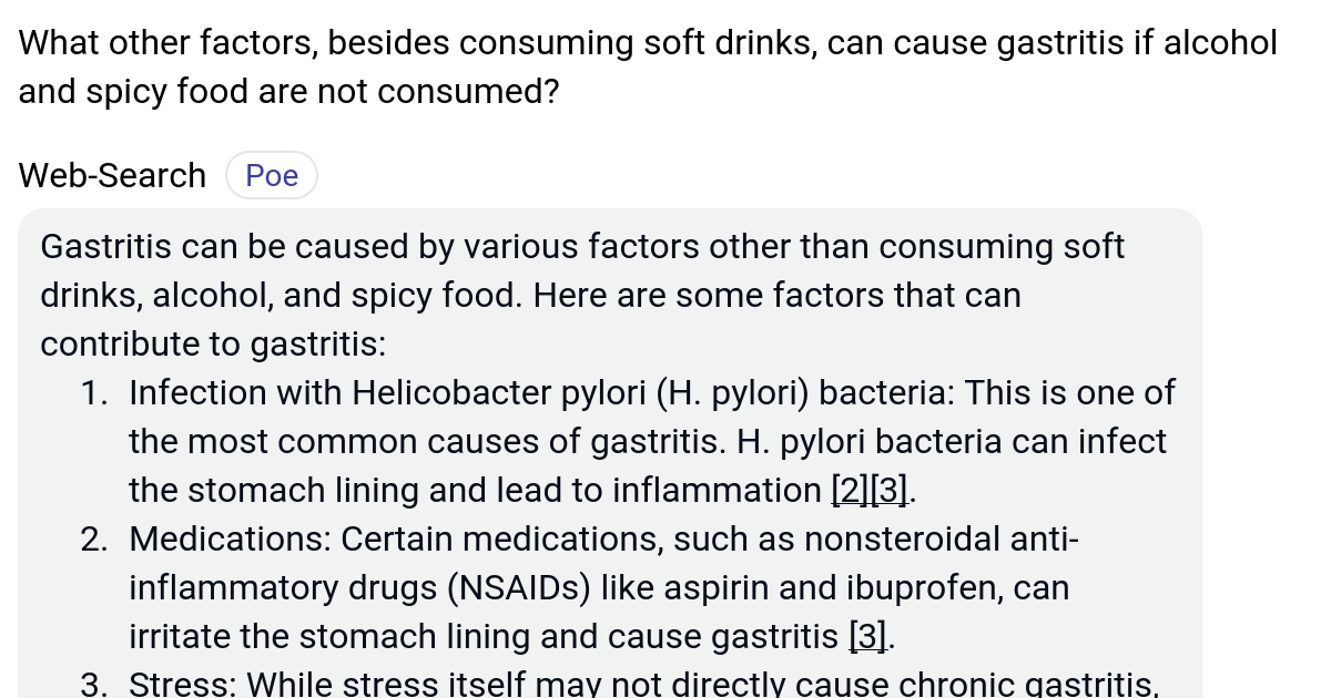 What other factors, besides consuming soft drinks, can cause gastritis