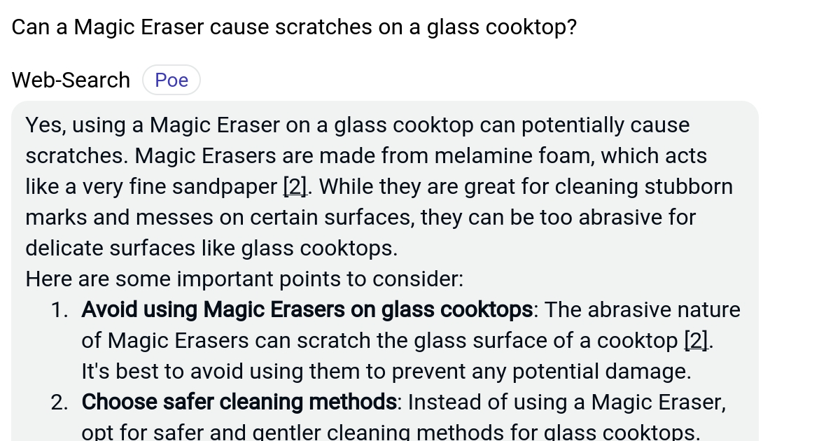 Can a Magic Eraser cause scratches on a glass cooktop? Poe