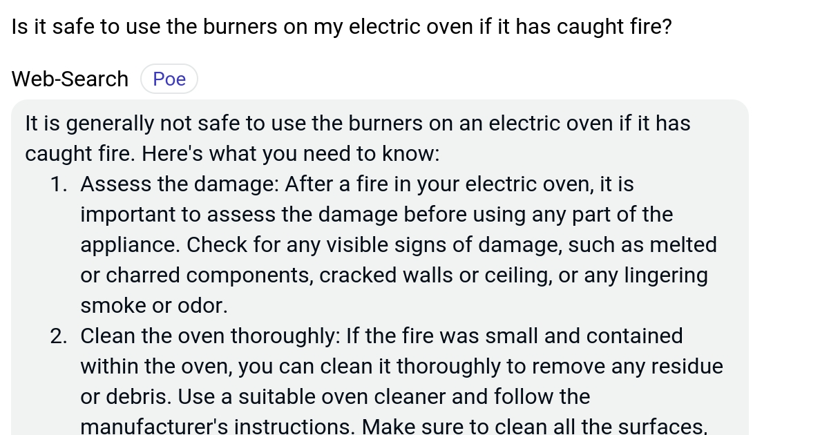 Is it safe to use the burners on my electric oven if it has caught fire