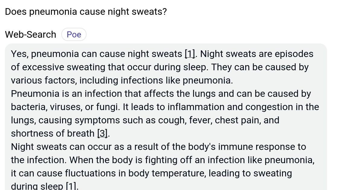 Does pneumonia cause night sweats? Poe