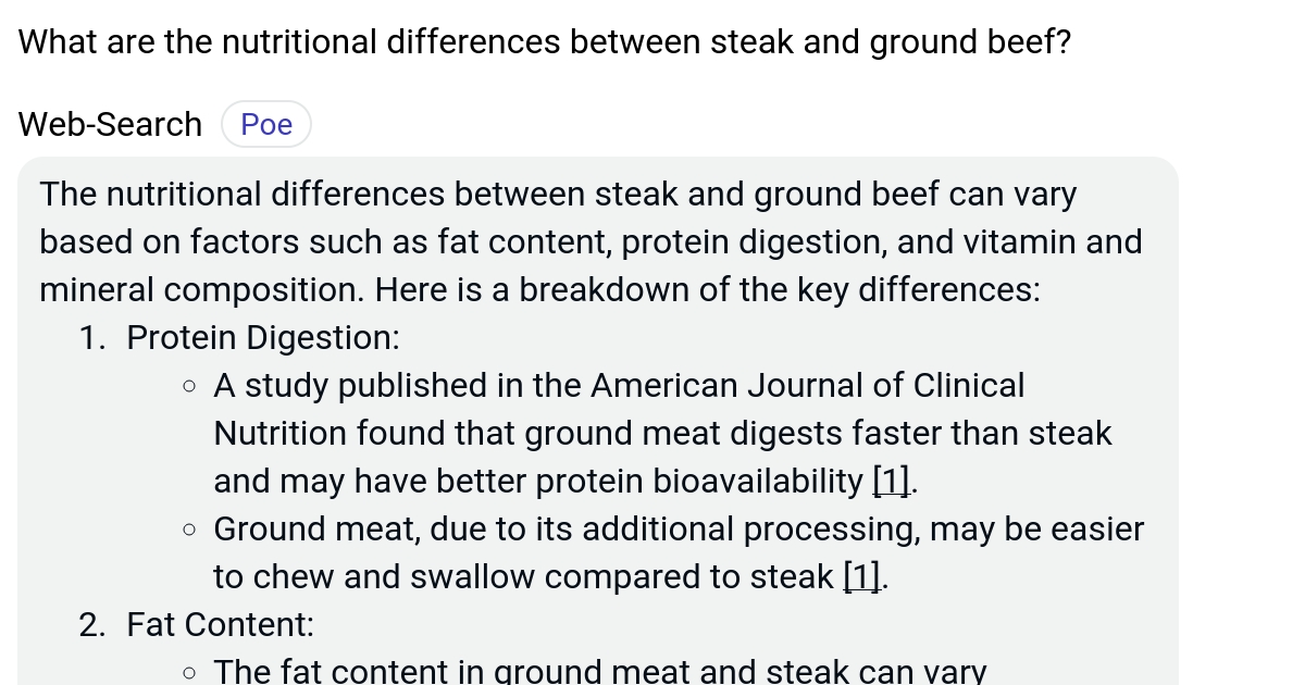 What are the nutritional differences between steak and ground beef? Poe