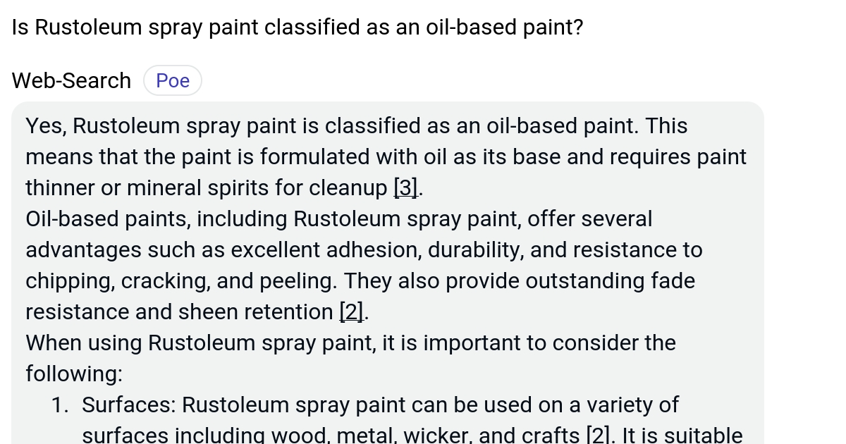 Is Rustoleum spray paint classified as an oilbased paint? Poe