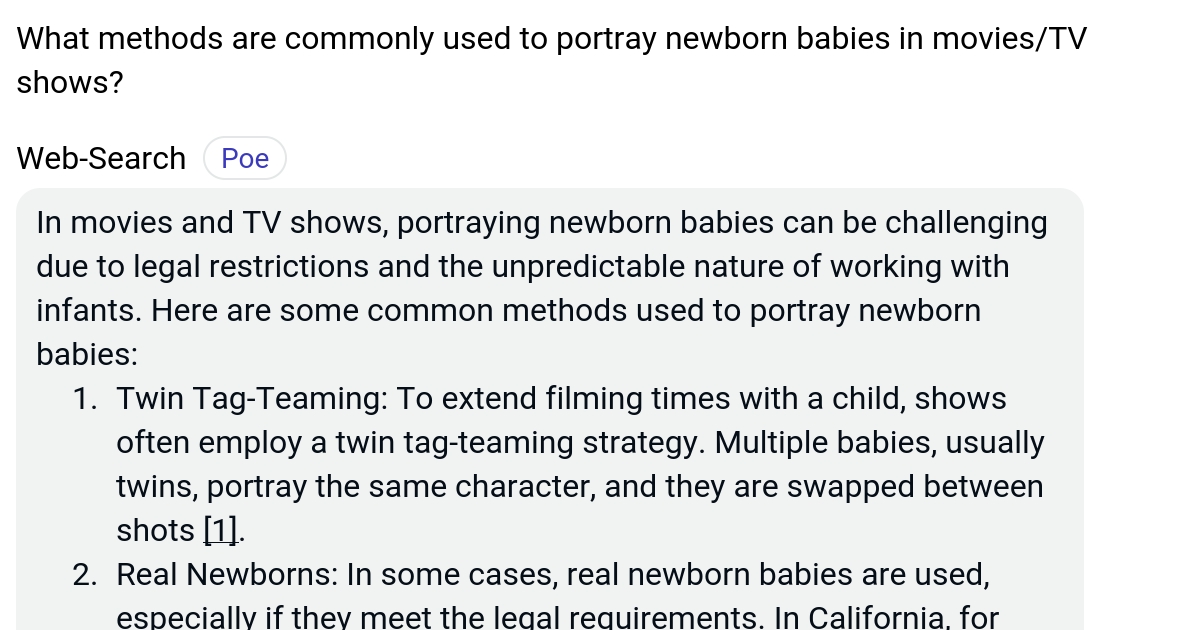 What methods are commonly used to portray newborn babies in movies/TV