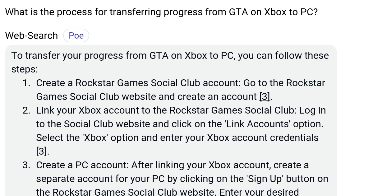 What is the process for transferring progress from GTA on Xbox to PC? Poe