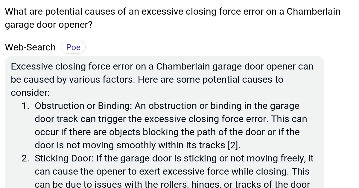 What are potential causes of an excessive closing force error on a