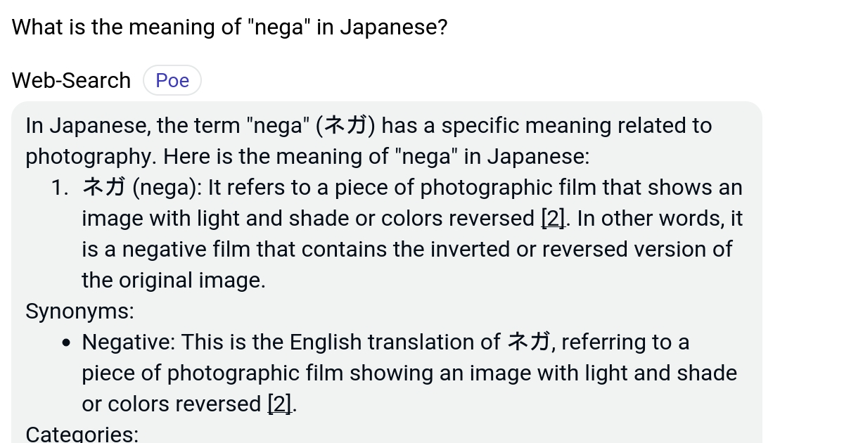 What is the meaning of "nega" in Japanese? Poe