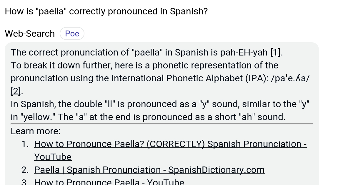 How is "paella" correctly pronounced in Spanish? Poe