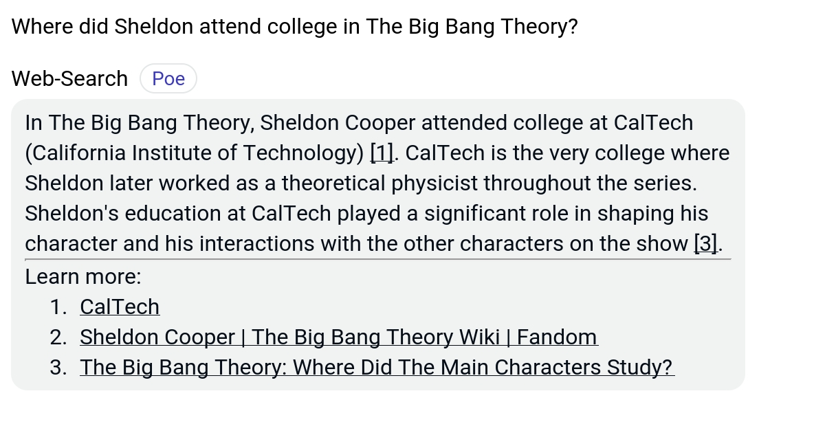 Where did Sheldon attend college in The Big Bang Theory? Poe