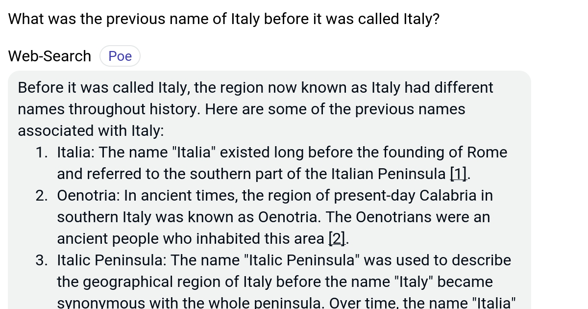What was the previous name of Italy before it was called Italy? Poe