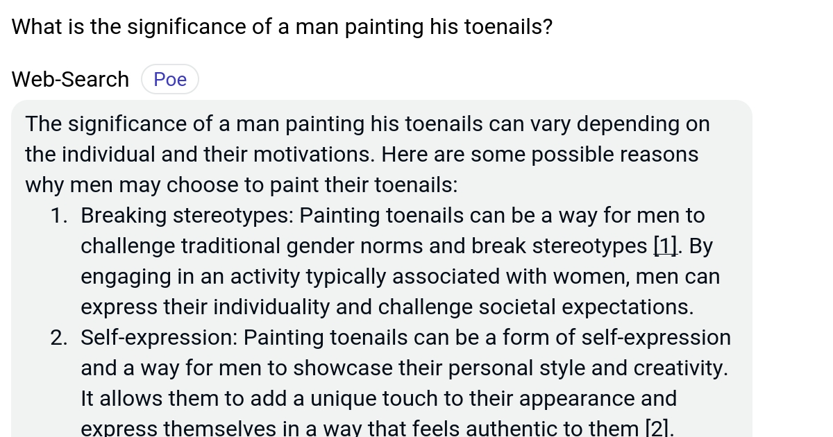 What is the significance of a man painting his toenails? Poe